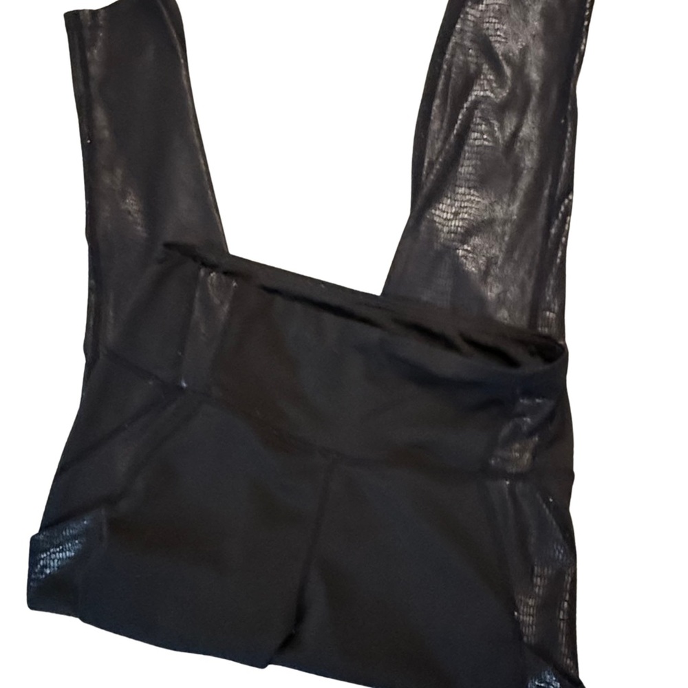 Black Shiny Snake Skin Accent Full Length Activewear Pocket Leggings Sz Medium‎